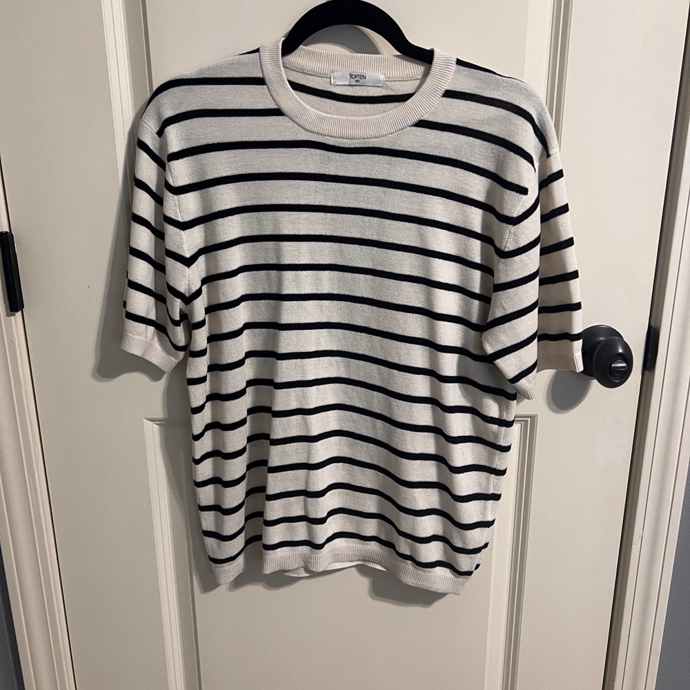 Classic Black and Cream Striped Short Sleeve Tee